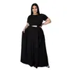 AP7025 Moda Europeia e Americana Plus Size Roupas Femininas Amazon Transfronteiriço Cor Sólida Alça Cruzada Saia de Barra Larga Conjunto de Duas Peças