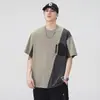 2025 Nuevo Verano Tecnología Negra Seda de Hielo Fresca Camiseta de Manga Corta para Hombre Color de Contraste Holgada Talla Grande Casual Top de Media Manga