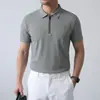 Camiseta de punto fina y transpirable de color liso de seda helada, versátil y a la moda, para hombre, de manga corta, con cuello de solapa, casual, polo de negocios
