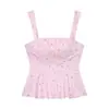 Comércio Exterior Transfronteiriço Roupas Femininas Novidades de Verão Estilo Garota Popular Top de Amarrar no Pescoço Estampado com Cintura Marcada