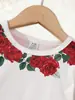 Comércio Exterior Roupas Infantis Primavera e Outono Vestido de Bebê Estiloso Retrô Estampa de Rosa Vermelha Amigo da Pele Respirável Gola Redonda Manga Longa Vestido Infantil