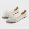 Zapatos Planos de Malla Punta Fina Corte Bajo con Pedrería Zapatos de Mujer Talla Grande Huecos Transpirables Suela Suave Estilo Hada con Lazo Ligeros