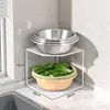 Prateleira de canto para lavar vegetais, prateleira de armazenamento para cestos de vegetais, prateleira triangular para bancada de cozinha, cesto de vegetais, prateleira com cesto escorredor de vegetais