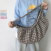 Bolsa de Ombro de Lona Xadrez Estilo College Estilo Japonês Bolsa Transversal Casual para Estudante Bolsa de Mão Bolsa Escolar de Grande Capacidade