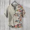 Série Peixes do Oceano Estampada Exportação Camisa Havaiana Linho de Bambu Camisa Masculina Decote V Manga Curta 3 Botões Tamanho Grande Moderna