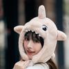 Sombrero Estilo Lei Feng de Tiburón Peludo de Dibujos Animados con Máscara Integrada para Mujer, Estilo Pareja, Máscara de Protección para Orejas Personalizable, Desmontable, Protección contra el Frío para Adultos