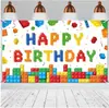 Tapiz de Cumpleaños Infantil Transfronterizo 3x5 Pies Bloques de Construcción Tela de Fondo de Cumpleaños Decoración de Feliz Cumpleaños Tema Lindo de Ladrillos