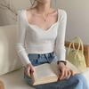 Top Retro de Cuello Cuadrado Francés para Mujer, Camiseta de Punto de Manga Larga para Mujer, Prenda Exterior de Aspecto Adelgazante, Suéter Grueso de Punto para Mujer