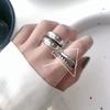 Anillo de Doble Capa con Perlas Estilo Coreano, Personalidad Commuter, Moda Retro Geométrico Cóncavo-Convexo, Anillo Abierto para Dedo Índice Hip-Hop, Tendencia