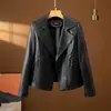 Jaqueta de Couro Curta Feminina Nova Outono 2026 Versátil Slim Fit Blazer Emagrecedor Gola Lapela Casaco de Couro Tamanho Grande