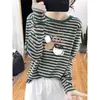 Camiseta de manga larga de algodón puro con diseño de rayas para mujer, top versátil de moda estilo coreano, camiseta básica, nuevo modelo de otoño 2026