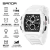Reloj Electrónico Sanda Aliexpress Más Vendido, Moderno y Genial, con Tres Zonas Horarias, Cronómetro Segmentado, Luminoso, Forma de Barril, Reloj de Doble Movimiento