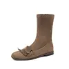 Botines de Tobillo Planos con Borlas de Gamuza, Cremallera Lateral, Punta Delgada, Tallas Grandes 32-42, Botas de Mujer con Caña de Cuero y Lana, Otoño 2026