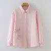 Coleção Primavera 2026 Camisa Jacquard Bordado Estilo Japonês de Botão Único Manga Longa para Mulheres, Top Doce Casual Slim-Fit
