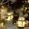Decoración de Atmósfera Navideña de Venta Caliente Transfronteriza Adornos de Muñeco de Nieve Invernal Gorro de Punto Verde Navideño con Muñeco de Luz