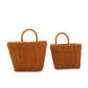 Cesta de picnic cuadrada de plástico tejido con imitación de ratán, asa, cesta de imitación de ratán, cesta de compras, cesta para verduras, cesta para recoger fruta, cesta para frutas y verduras
