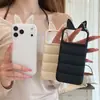 Capa de celular acolchoada de cor sólida estilo coreano com orelhas de gato, adequada para Apple 17 Pro Max, iPhone 16, fofo 15, fofo 14