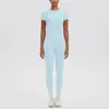 Nueva camiseta de manga corta ajustada de secado rápido con cuello redondo y pantalones deportivos de yoga de cintura alta para mujer, conjunto para correr y fitness al aire libre
