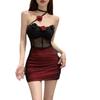 Celebridade da Internet Doce e Sexy Flor Decorativa Alça de Pescoço Tomara-que-caia Saia com Costura Sensação de Rede Hot Girl Vestido Bodycon Emagrecedor
