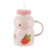 Taza de cerámica creativa de verano con forma de corazón para niña, con pajita y tapa, con forma de yogur, para agua
