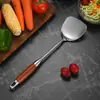 Espátula de Acero Inoxidable con Mango de Madera de Peral Mango Extendido Espátula para Remover Cuchara de Cocina Casera Anti-quemaduras Espátula para Saltear Juego de Tapas de Olla Cocina