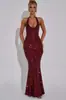 Chegada de Novidade Outono 2025: Vestido Sexy de Gola Alta com Strass de Alta Qualidade para Cruzamento de Fronteiras, Bodycon, Sem Mangas, Cintura Marcada, Pulôver