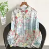 Camisa de Lino con Estampado Floral Digital, Manga Larga, Cuello Camisero, Estilo Nuevo Primavera-Verano, Holgada y Versátil, Venta al por Mayor