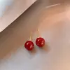 Pendientes de botón redondos con colgante en forma de corazón y lazo rojo, Agujas de plata Ankela, Pendientes de botón versátiles y de moda, Pendientes de alta gama de lujo ligero