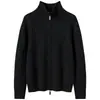 Jaqueta cardigã de cashmere com zíper para mulheres, gola alta de tricô, malha versátil