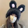 Bonito y Creativo Sombrero de Peluche Divertido de Conejo de Orejas Largas para Mujer, Invierno, Circunferencia de Cabeza Grande, Gorro de Punto Cálido para Otoño e Invierno