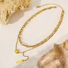 Collar de doble capa cuadrado de acero inoxidable chapado en oro auténtico de 18 quilates con colgante de haba de acacia de Niche Design Sense Light Luxury Ins.