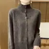 Novo cardigã curto retrô marrom estilo francês 2024 com gola alta, perfeito como camada interna de outono/inverno ou blusa de tricô de base para mulheres