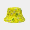 Sombrero de pescador con estampado digital de frutas de dibujos animados para hombres y mujeres, sombrero tipo cubo para proteger del sol, sombrero versátil para exteriores de protección solar de verano