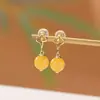 Pendientes de Plata de Ley S925 Chapados en Oro Yiluyin con Jade Transparente, Ágata Roja del Sur Roja de Agua, Perla de Cera de Abeja, Cuentas Redondas con Patrón de Nube, Estilo Chino Nuevo