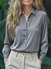 Camisas de Mujer Estilo Nuevo Europeo y Americano, Populares en Wish y Amazon, Camisas de Botón de Manga Larga de Color Sólido de Moda Elegantes para Mujer
