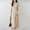 Vestido de Lana Pura con Cuello Alto para Mujer, Nuevo Estilo Chino Estilo Nacional Vestido Cheongsam con Botón de Disco, Falda Elegante de Punto por Encima de la Rodilla
