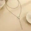 Colar Europeu e Americano Transfronteiriço Novo Dupla Camada Empilhado Estilo Férias na Praia Feminino Personalizado Casual Corrente de Clavícula Cravejada com Diamantes