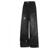 Jeans retro americano com estampa de estrelas para mulheres 2026, outono, corte solto, modelador, moda de rua, calças largas de perna larga com corte curvo