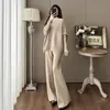 Conjunto casual de duas peças em estilo descontraído, nova coleção outono e inverno, apresentando um top de tricô com manga morcego irregular e calça pantalona.