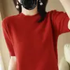 Outono/Inverno 2026 Novo Tricô Gola Redonda Manga Curta Feminino Casual Pulôver Fino Solto Manga Meia Manga Top Versátil Atacado