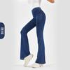 Pantalones de yoga deportivos tipo denim para mujer, de cintura alta, adelgazantes, con contracción abdominal, con bolsillos para levantar la cadera, pantalones micro acampanados, ropa exterior, pantalones casuales de fitness