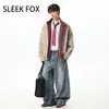 Moda Americana Chaqueta de Piel Sintética Hombre Otoño Desaliñado Guapo Alta Gama Cuello Alto Ropa de Motocicleta Marca de Moda Diseño de Color Sólido Sentido del Diseño Ropa de Abrigo