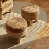 Taburete Tejido de Paja, Taburete Bajo Estilo Campestre, Taburete para Cambiar Zapatos de Ratán, Taburete con Asiento Tejido Engrosado, Taburete Pequeño de Madera, Taburete Redondo Creativo