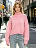 Roupas femininas transfronteiriças 2026 suéter liso com gola semimédia para mulheres, top de malha para outono e inverno, blusa básica, novo estilo