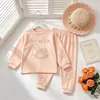 Conjunto de Felpa para Niñas Otoño e Invierno Ropa de Casa Lindo Top con Lazo Joggers Pijama Suave Conjunto de Dos Piezas Capa Base