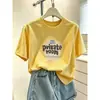 2026 Verano Nuevo Estilo Coreano Moda Versátil Tie-Dye Azul Top Algodón Puro Hombro Normal Cuello Redondo Manga Corta Camiseta para Mujer
