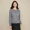 Cardigan de Tricô com Gola Redonda e Borda Franzida, Suéter Base Liso de Manga Longa em Mistura de Lã para Mulheres, Estiloso Top para o Início da Primavera