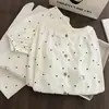 2026 Novo Outono Manga Longa Calça Longa Pijama Feminino Casual Cardigã de Renda Confortável Algodão Nuvem Roupas de Casa
