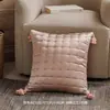 Cojín decorativo acolchado de satén con borlas estilo vintage para sofá de sala de estar, respaldo de cama de dormitorio de alta gama estilo ins