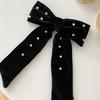 Pinza de pelo de terciopelo con lazo grande Princess Qing otoño e invierno pinza de resorte para el cabello accesorios para el cabello lazo de cinta de punto de perla pinza superior para niña